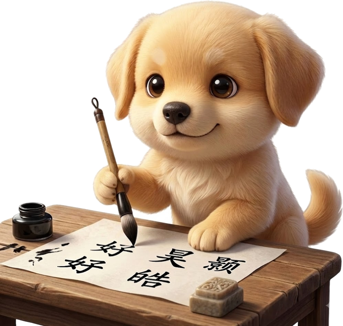 Chú cún tập viết chữ Hán